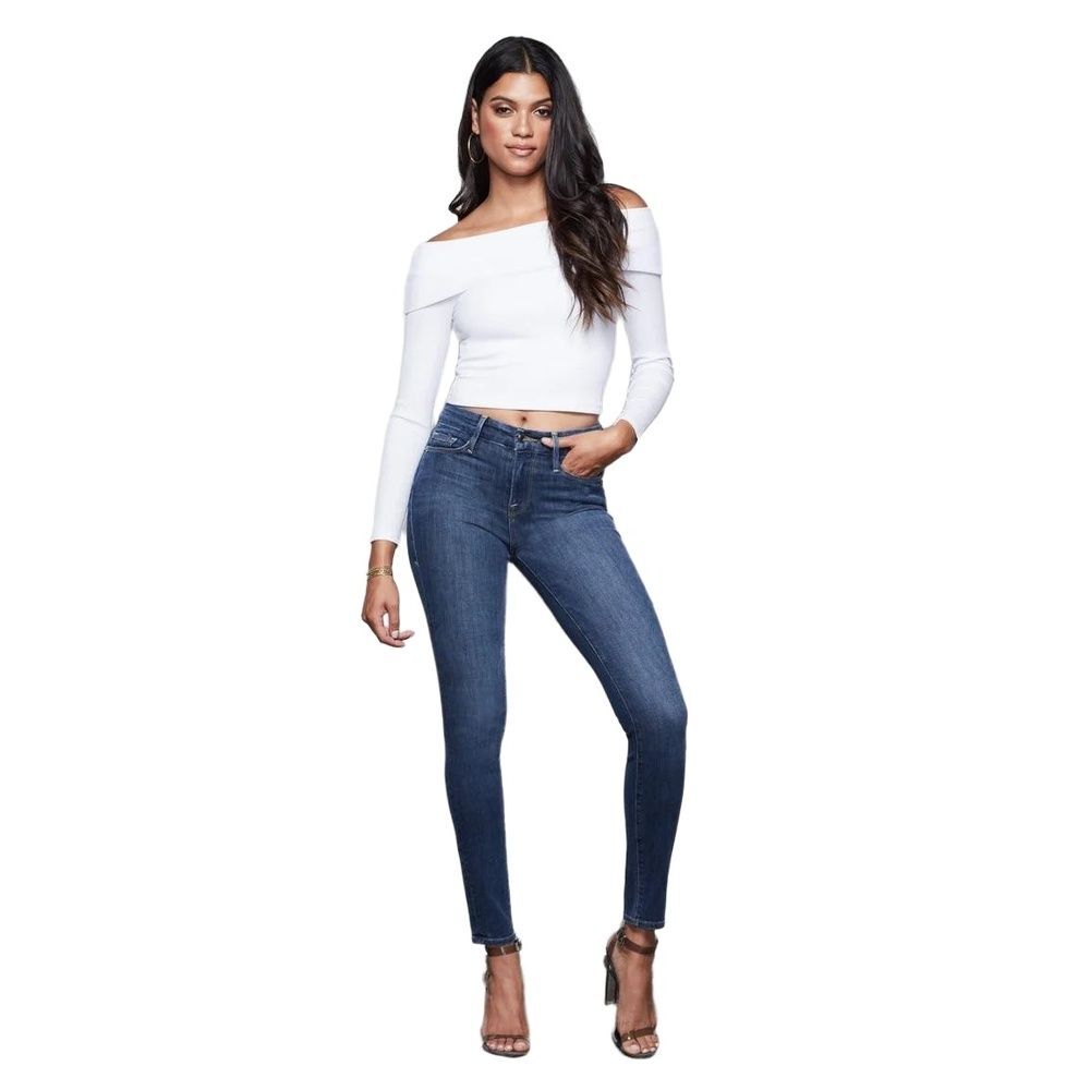 Good American Skinny Jeans 4/27 Mid Rise Stretch Sculpting Dark Blue Good Legs